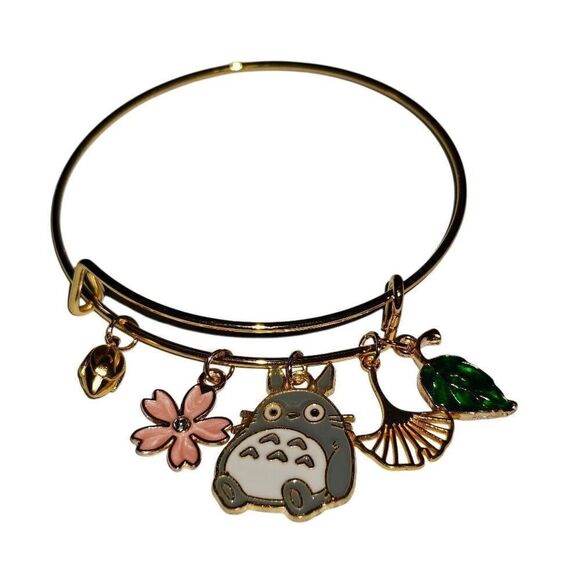 Gold Anime Ghibli Totoro Adjustable Bangle Charm Bracelet - Picture 1 of 3